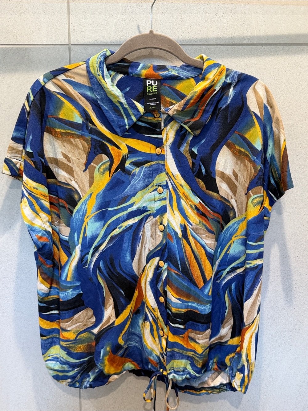 Pure Collection Women’s Abstract Blue, Yellow & Brown Button-Down Shirt